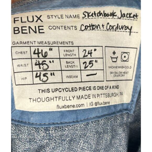FLUX BENE OS S M Blue Sketchbook Jacket Cotton Corduroy Flannel Top Shacket Fall - Picture 2 of 8